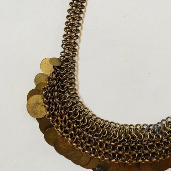 Vintage Brass Necklace Gypsy Costume Adjustable Jewelry Chain Mail Necklace - Picture 11 of 12